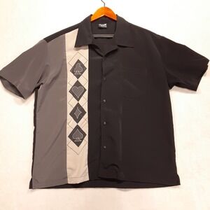 Steady Last Call Mens Panel Button Shirt XL Black Spade Heart Diamond Bowling